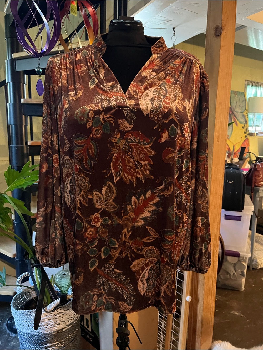 Women's Floral Paisley Tunic Top - Brown